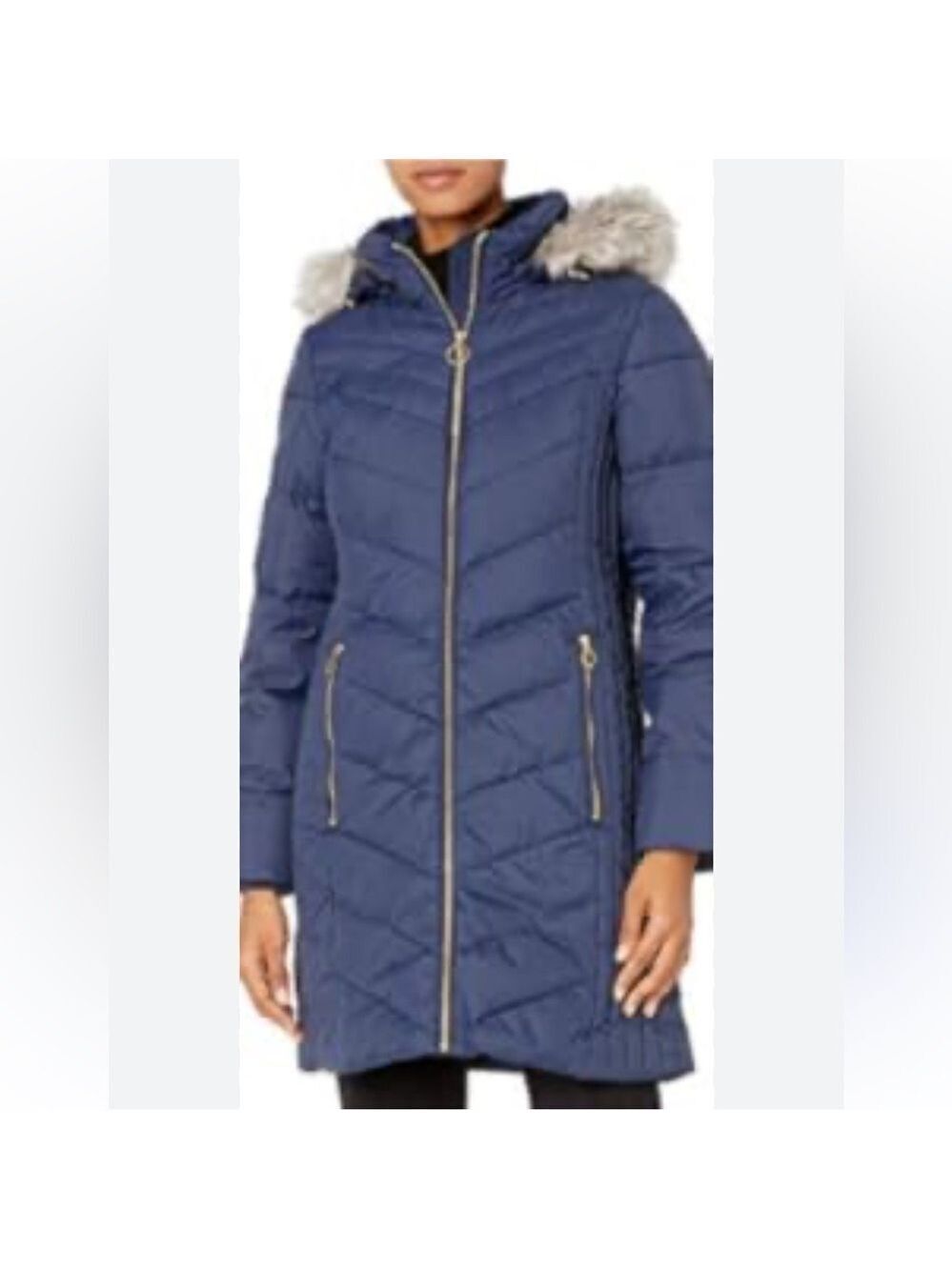 Anne Klein Winter Down Filled Classic Minimalist Puffer Jacket Coat Medium